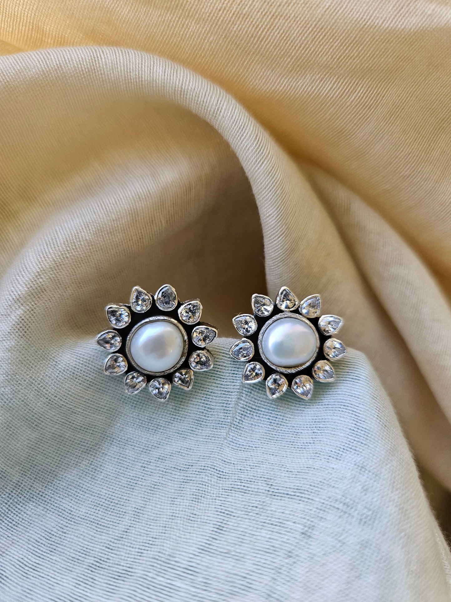 Freshwater Pearl & Cubic Zirconia Stud Earrings – Sterling Silver Classic Jewelry