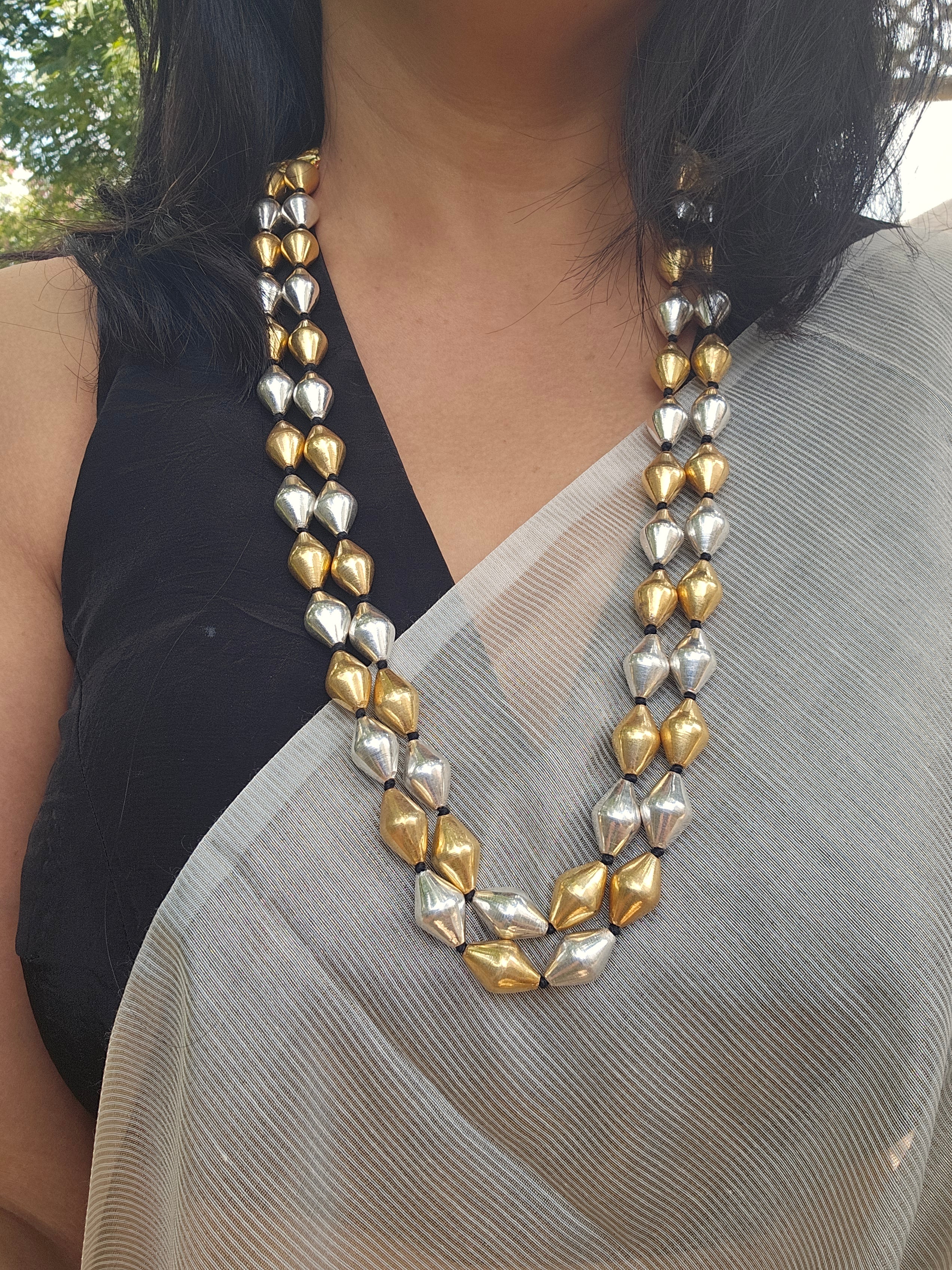 dholki necklace long silver beaded necklace