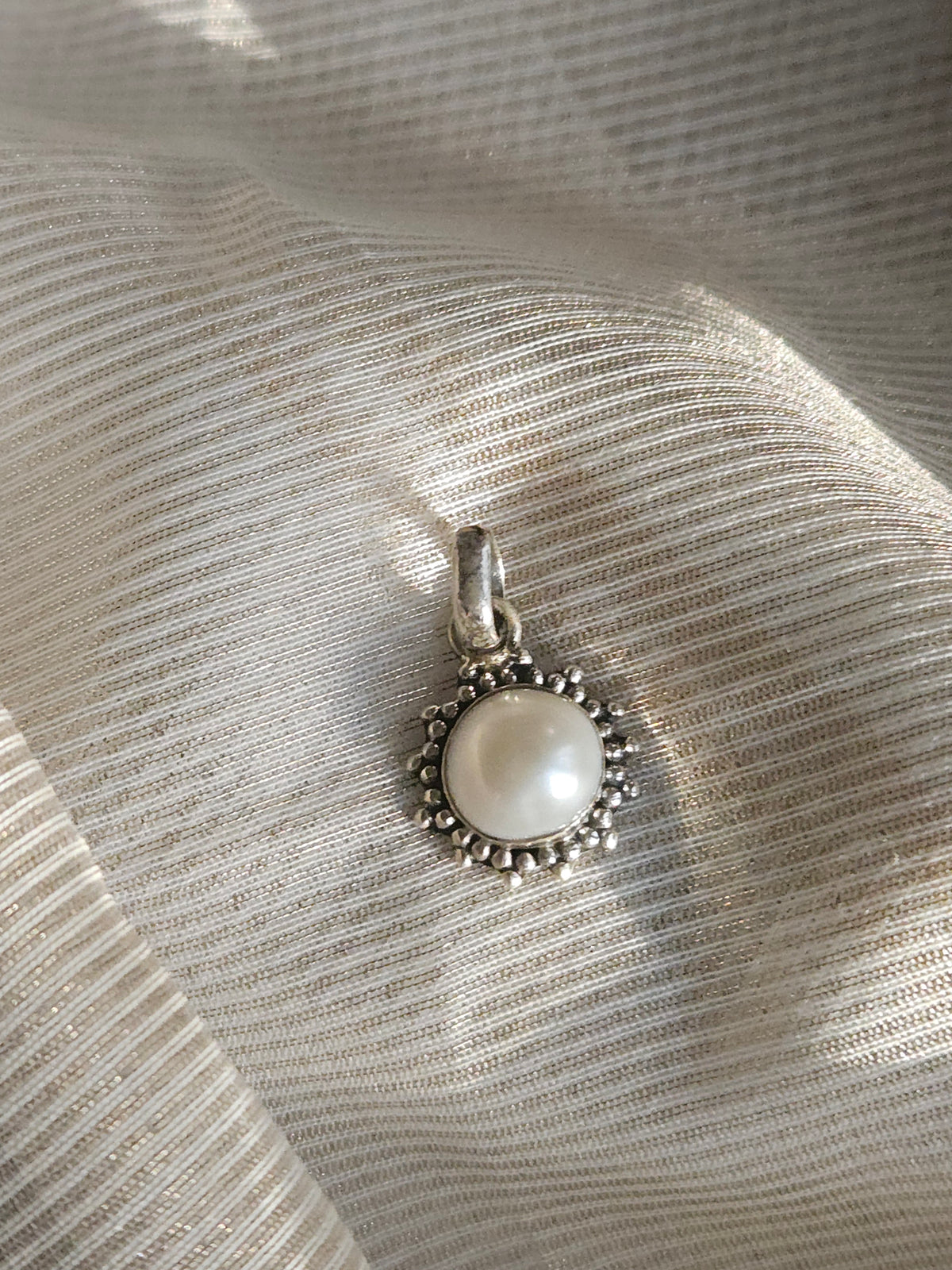 Suraj Moti Freshwater Pearl Pendant | 925 Hallmarked Sterling Silver Sunburst Pendant