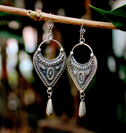 Pavani - Handcrafted 925 Sterling Silver Oxidised Finish Dangle Earring with Rava work