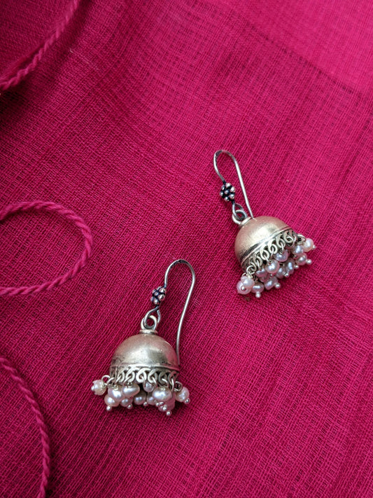 Gauri - Small Silver Jhumka with pearl drops