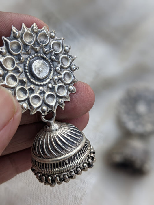 925 Sterling Silver Statement Jhumka, Oxidised Silver Jumka