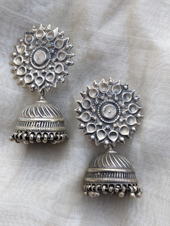 925 Sterling Silver Statement Jhumka, Oxidised Silver Jumka