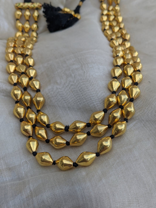 Triple layer Gold polish Silver Dholki bead necklace