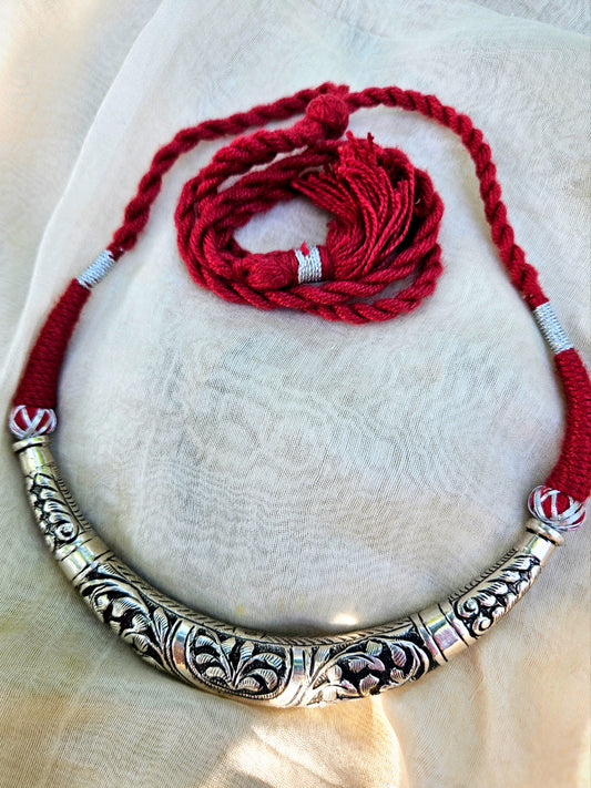 Silver Hasli Necklace, 925 Sterling Silver Indian Collar Necklace, Pure Silver Jewelry, Gift for her, Oxidized Chitai work Silver Necklace