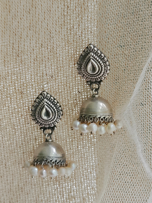 Silver Jhumka Earrings | 92.5 Silver Small Jhumki with pearl