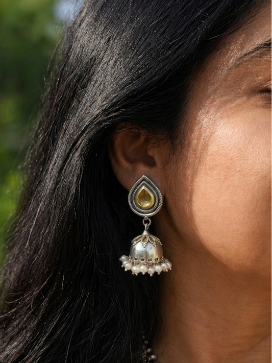 925 Sterling silver gold plated dual tone jhumka earring