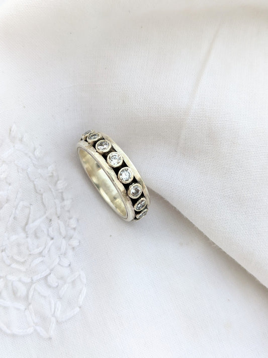 925 Sterling Silver Band ring with studded zirconia stones