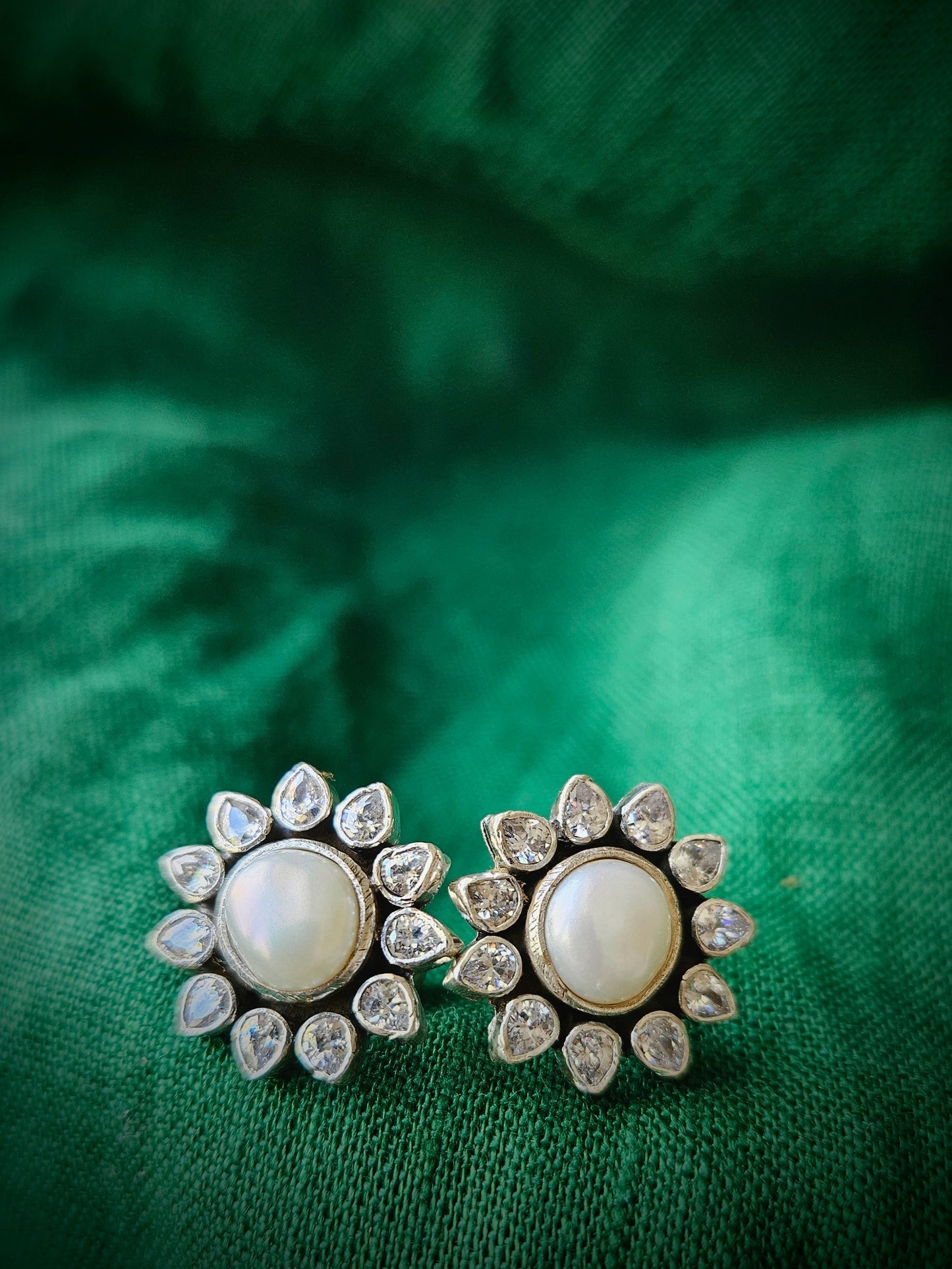 Freshwater Pearl & Cubic Zirconia Stud Earrings – Sterling Silver Classic Jewelry