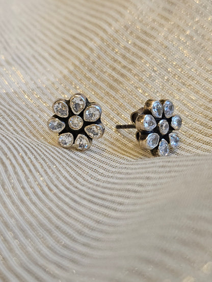 Chameli CZ Flower Stud Earrings | Classic 925 Sterling Silver Everyday Studs