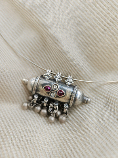 Gulabi Amulet Wire Hasli: Oxidised 925 Silver with Kemp & Zirconia