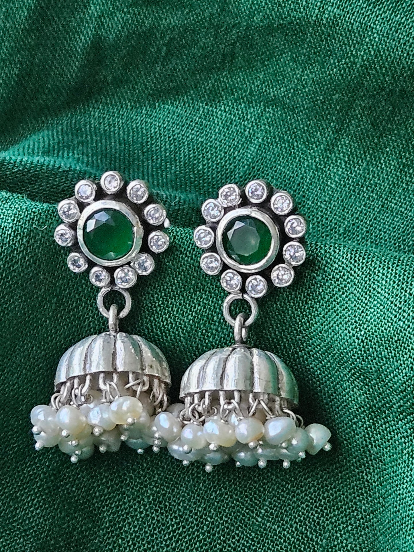 Aarya -925 Silver Indian Earring, Pure Silver Jhumka