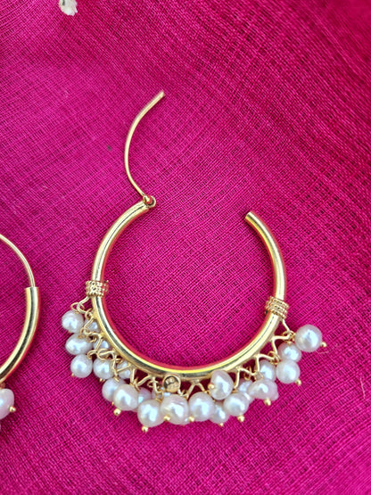 Silver Hoop/Bali with gold polish and freshwater pearls