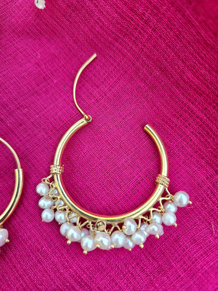 Silver Hoop/Bali with gold polish and freshwater pearls