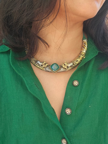 925 Sterling Silver Dual tone Pichwai Hasli Necklace