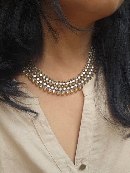 Jhilmil- Dual tone Sterling Silver choker style necklace with gold plating