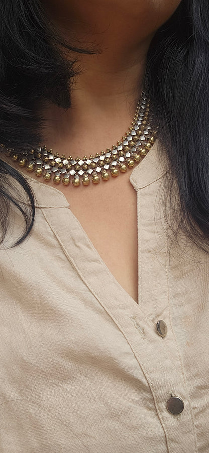 Jhilmil- Dual tone Sterling Silver choker style necklace with gold plating