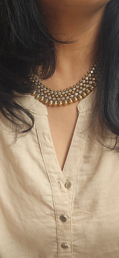 Jhilmil- Dual tone Sterling Silver choker style necklace with gold plating