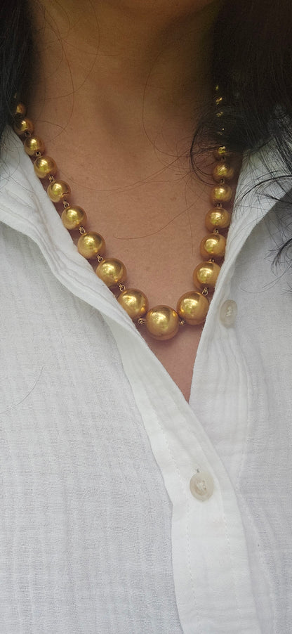 Gold plated  925 Sterling Silver Graduated balls bead necklace
