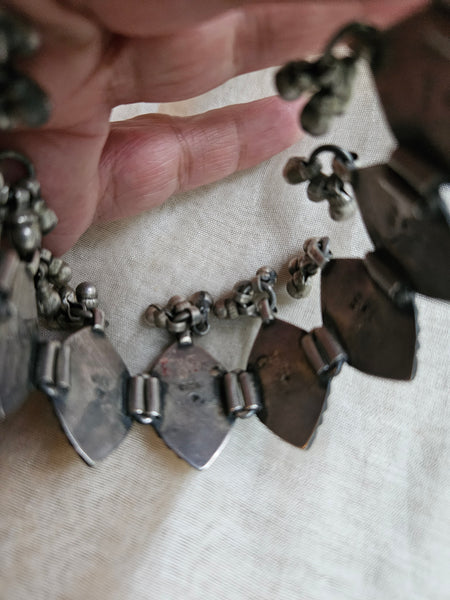 Lavanya-925 Silver Collar Necklace, Boho Statement Necklace-Oxidised silver Indian Thread Jewelry