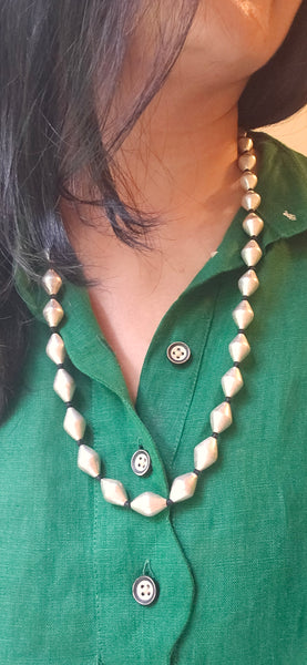 Silver Dholki Mala, Bormala, Single Line Dholki Beads necklace
