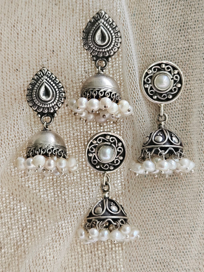 Silver Jhumka Earrings, 925 silver jhumka with pearl