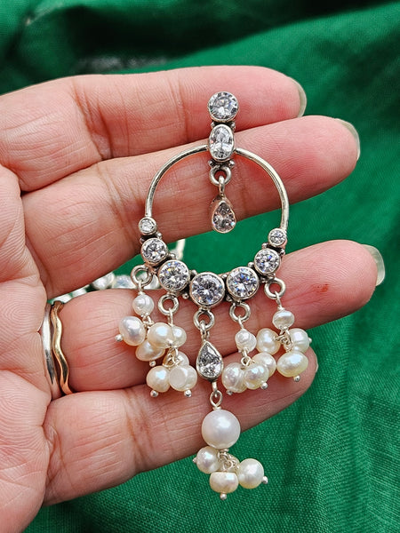 Noor - 925 Sterling Silver Indian Earrings with Pearls & CZ – Handmade Indian Jewelry