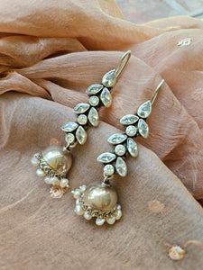 Palak - Pearl & Cubic Zirconia Silver Jhumka Earrings | 925 Indian Ethnic Jewelry Online | Traditional Indian Earrings