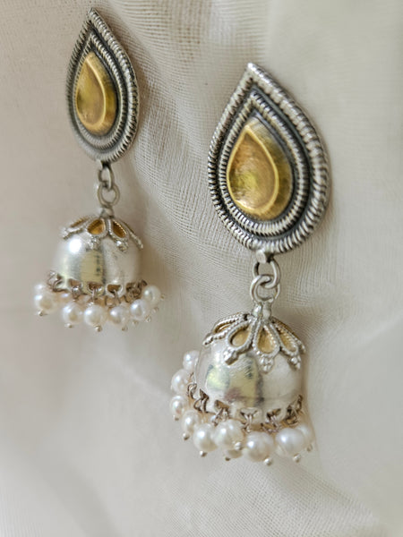 Abha - Gold plated 925 Sterling silver dual tone Jhumka Earring