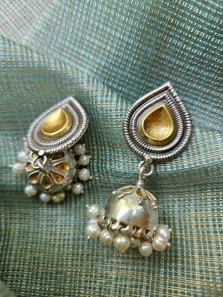 Abha - Gold plated 925 Sterling silver dual tone Jhumka Earring