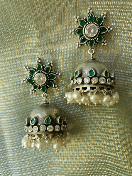 Statement Silver Jhumka Earrings , 925 Silver Jhumka