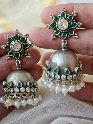 Statement Silver Jhumka Earrings , 925 Silver Jhumka