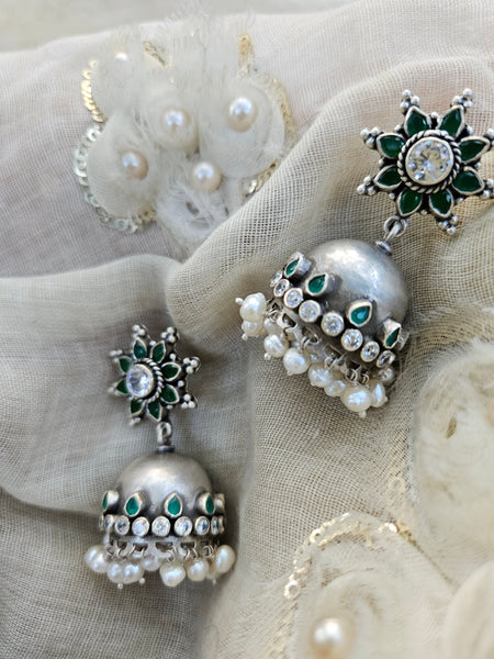 Statement Silver Jhumka Earrings , 925 Silver Jhumka