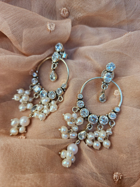 Noor - 925 Sterling Silver Indian Earrings with Pearls & CZ – Handmade Indian Jewelry