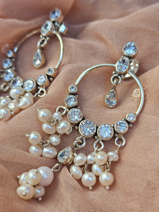Noor - 925 Sterling Silver Indian Earrings with Pearls & CZ – Handmade Indian Jewelry