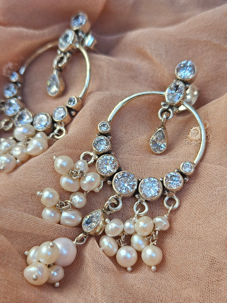 Noor - 925 Sterling Silver Indian Earrings with Pearls & CZ – Handmade Indian Jewelry