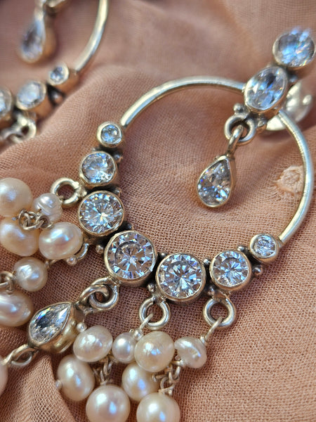 Noor - 925 Sterling Silver Indian Earrings with Pearls & CZ – Handmade Indian Jewelry