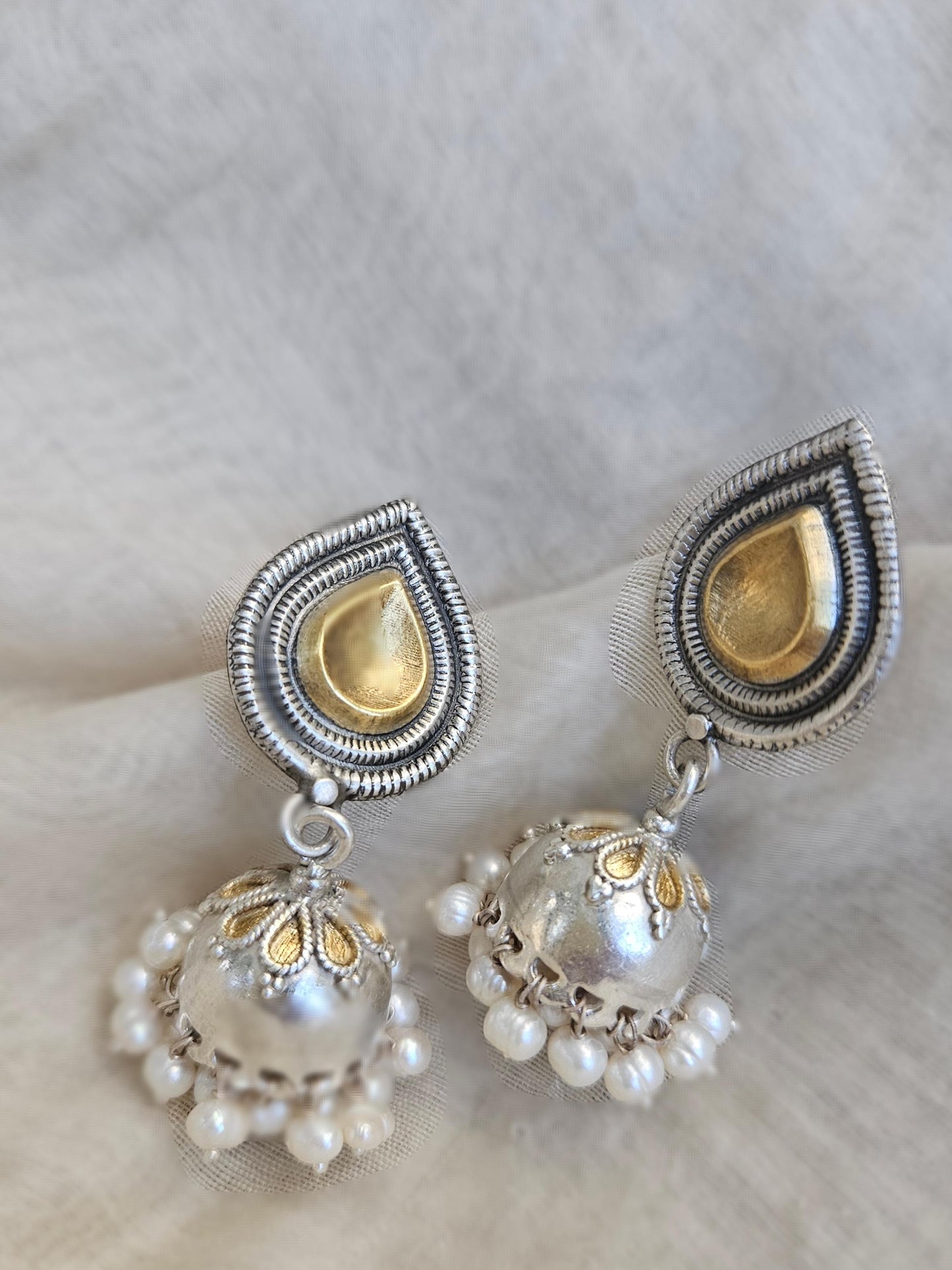 925 Sterling silver gold plated dual tone jhumka earring