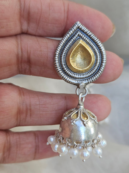 Abha - Gold plated 925 Sterling silver dual tone Jhumka Earring