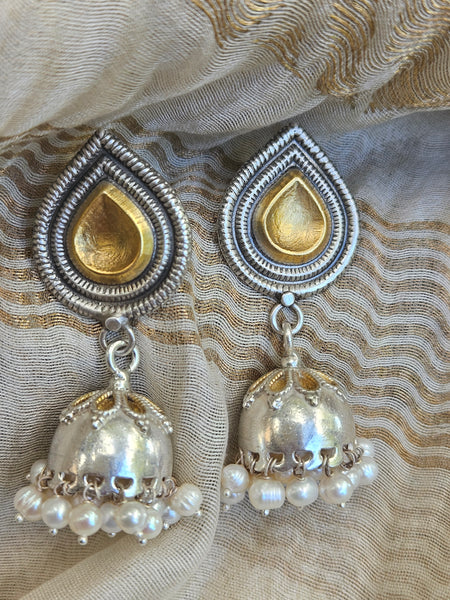 Abha - Gold plated 925 Sterling silver dual tone Jhumka Earring