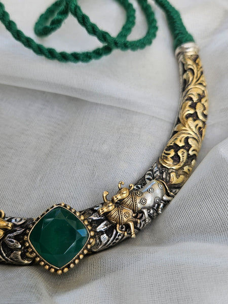 925 Sterling Silver Dual tone Pichwai Hasli Necklace