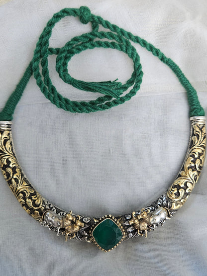 925 Sterling Silver Dual tone Pichwai Hasli Necklace