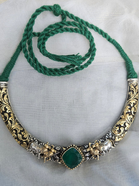925 Sterling Silver Dual tone Pichwai Hasli Necklace