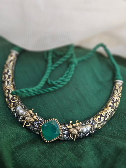 925 Sterling Silver Dual tone Pichwai Hasli Necklace