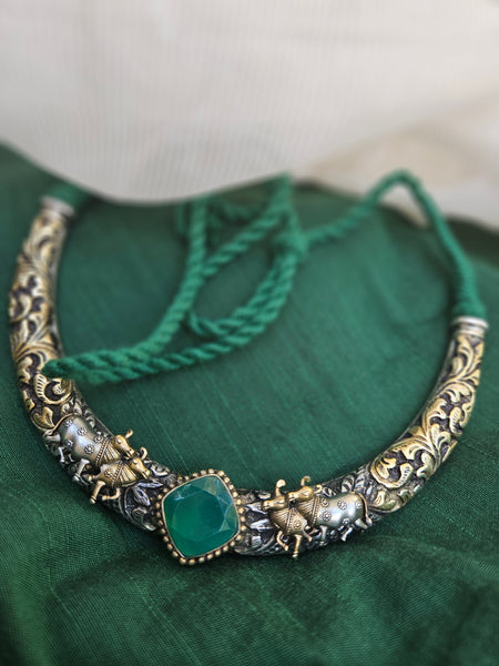 925 Sterling Silver Dual tone Pichwai Hasli Necklace