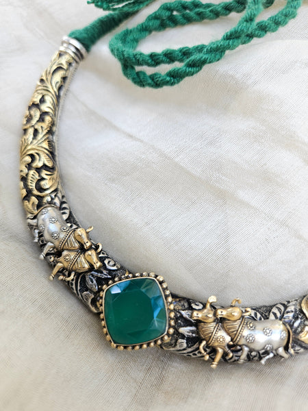 925 Sterling Silver Dual tone Pichwai Hasli Necklace