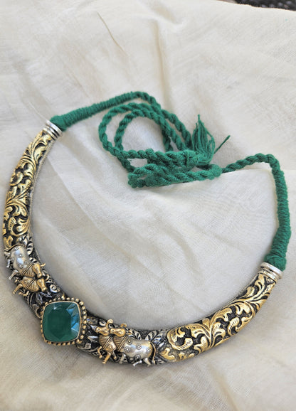 925 Sterling Silver Dual tone Pichwai Hasli Necklace