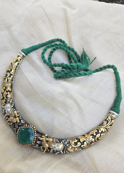 925 Sterling Silver Dual tone Pichwai Hasli Necklace