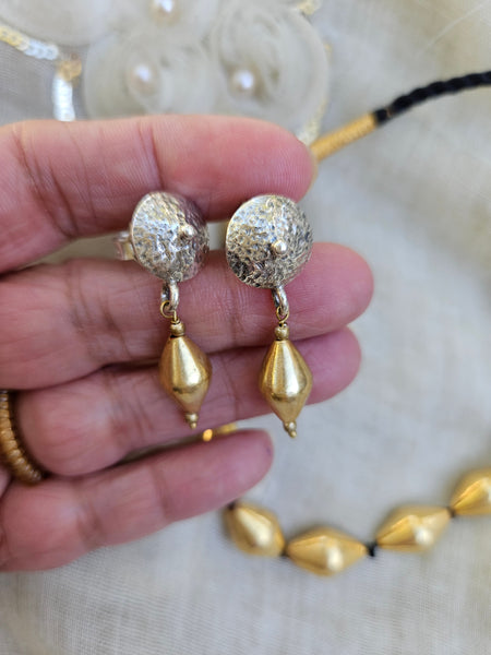 Gold polish Silver dholki necklace and earring set