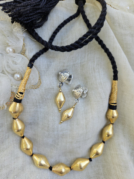 Gold polish Silver dholki necklace and earring set